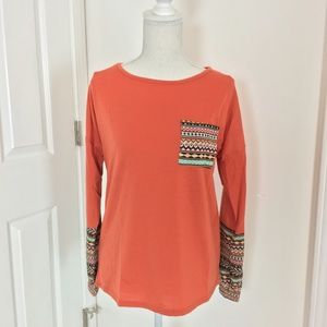 Womens Orange Longsleeve Pocket Tee Shirt Small